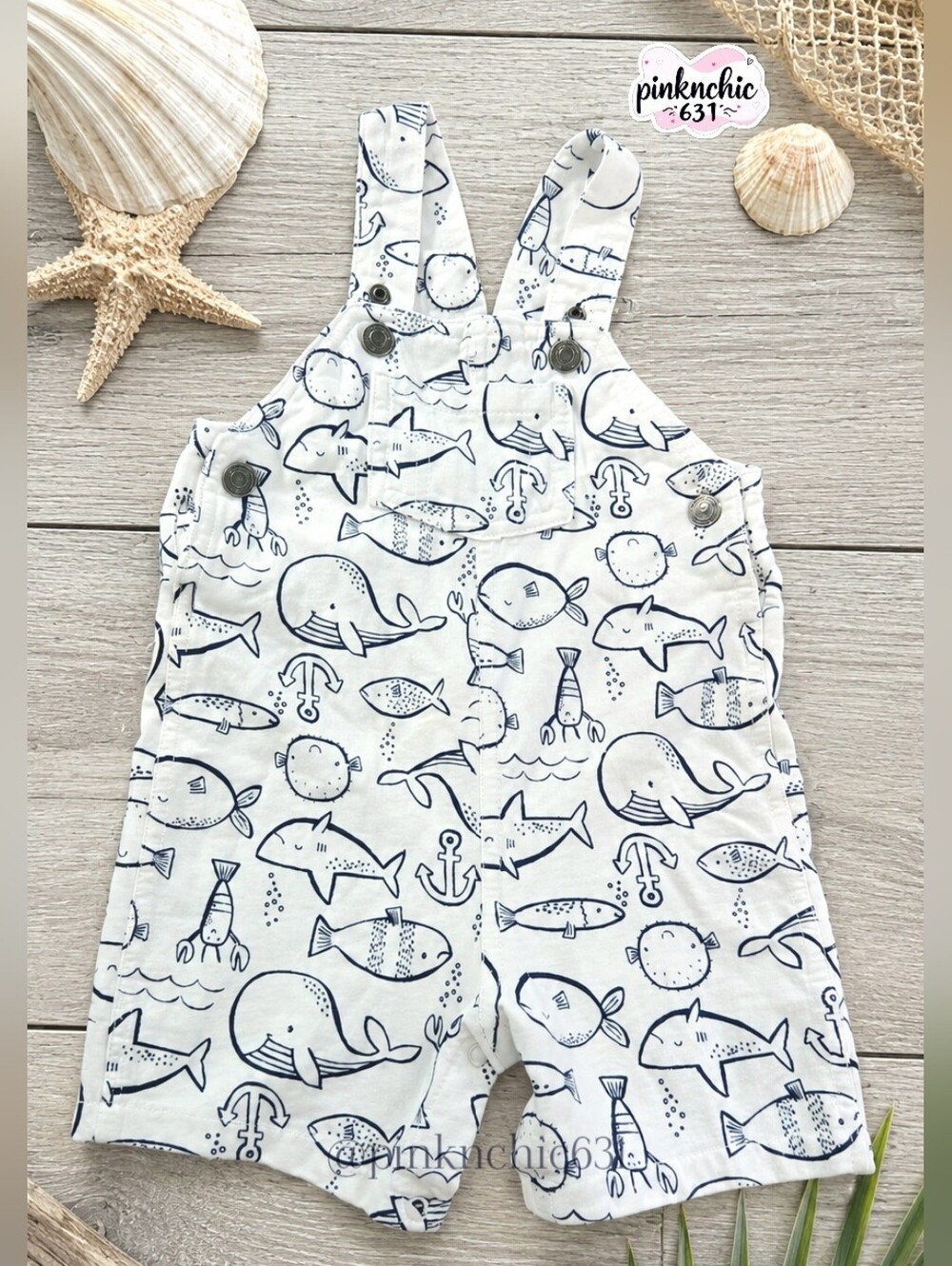 Carter's Baby Boy Infants Nautical Beach Fish Print Shortall Overall Size 24 Mth